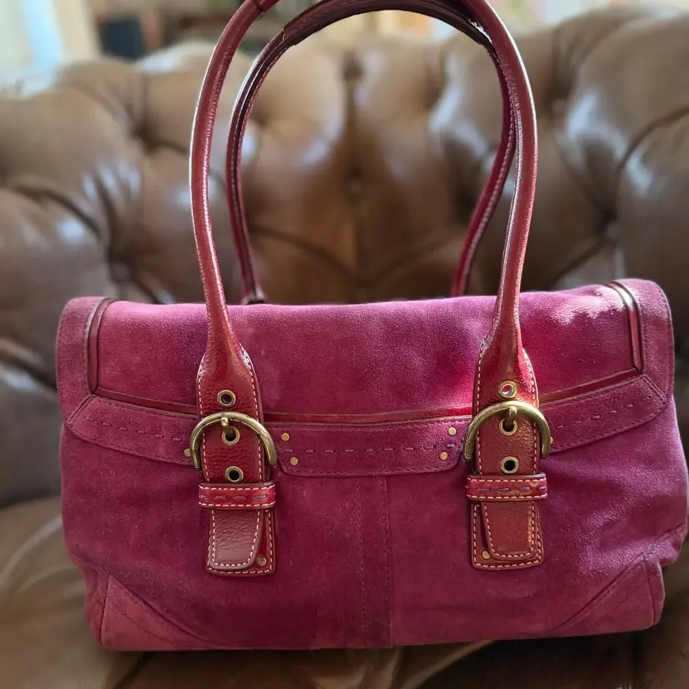 Vintage Coach Soho Suede Flap Satchel 9674 Raspberry Pink Y2K 2004